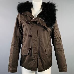 LAD MUSICIAN Size M Brown Black Cotton Fur Collar Zip Buttons Jacket